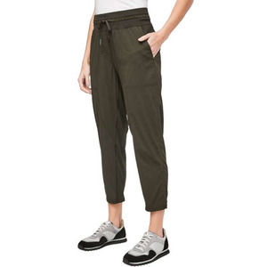 Lululemon Women Dance Studio Crop Pants Ribbed Pull On Waist Dark Olive Green 2